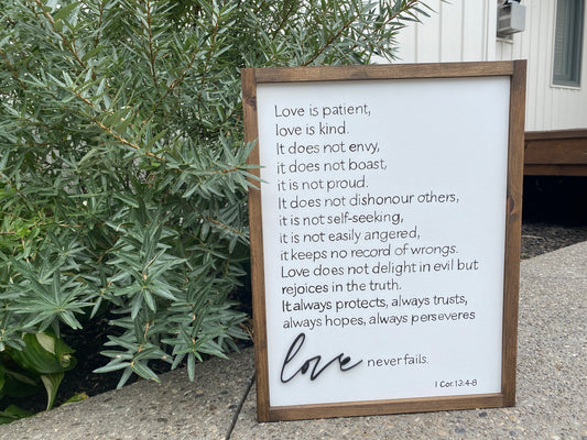 LOVE is patient… | 1 Corinthians 13:4-8 | Wedding sign | Love never fails sign | Scripture Sign