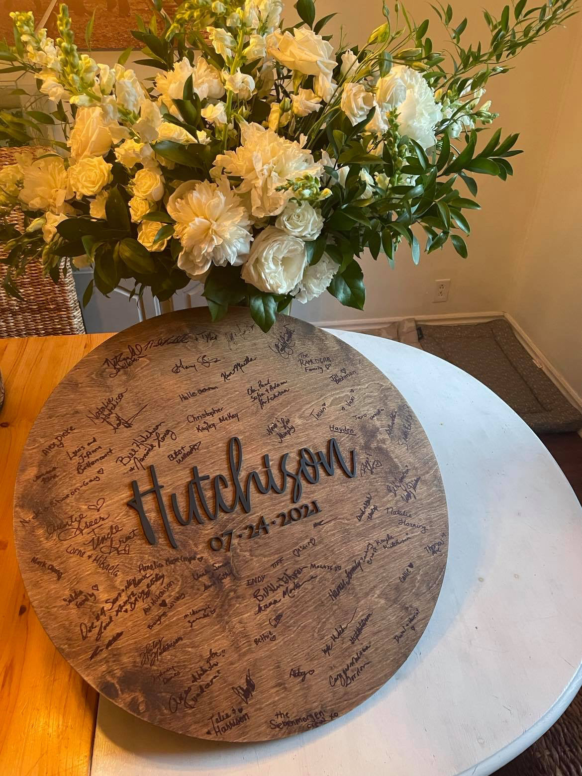 24” Wedding Guestbook Round with last name and wedding date lasercut