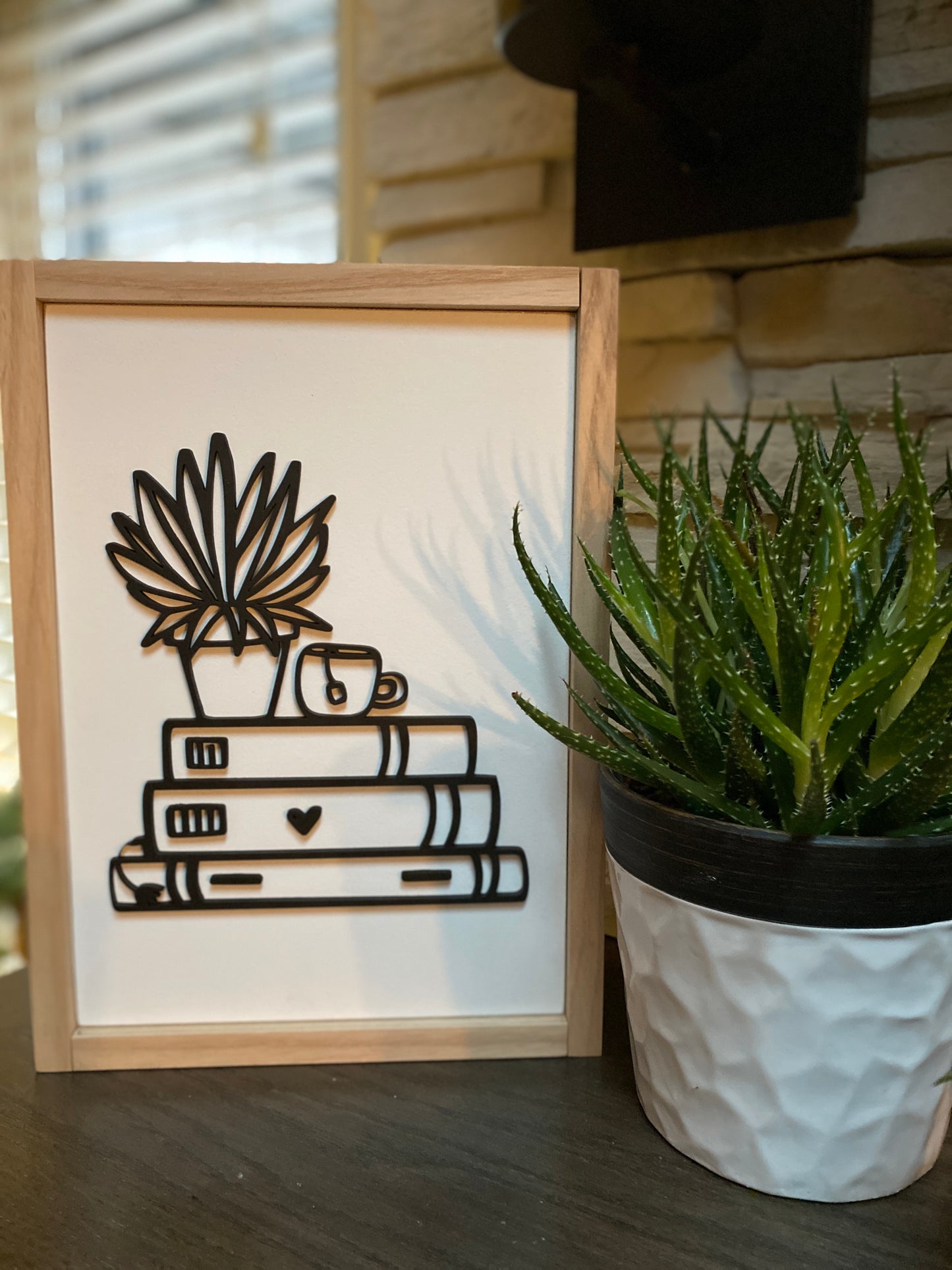 Plant, tea, book sign | book lover sign | wooden sign