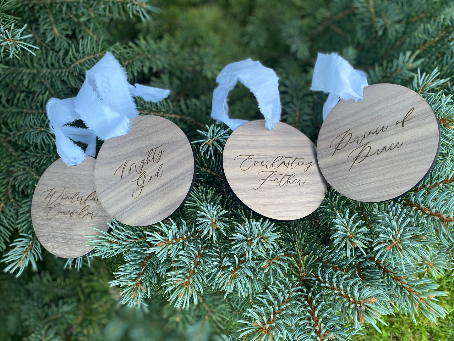 Names of Jesus Ornament Set | Engraved Ornaments | Isaiah 9 Names of Jesus Ornament Set