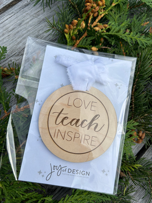 Teacher Christmas Ornament | Handlettered Engraved Maple Teacher Gift Ornament